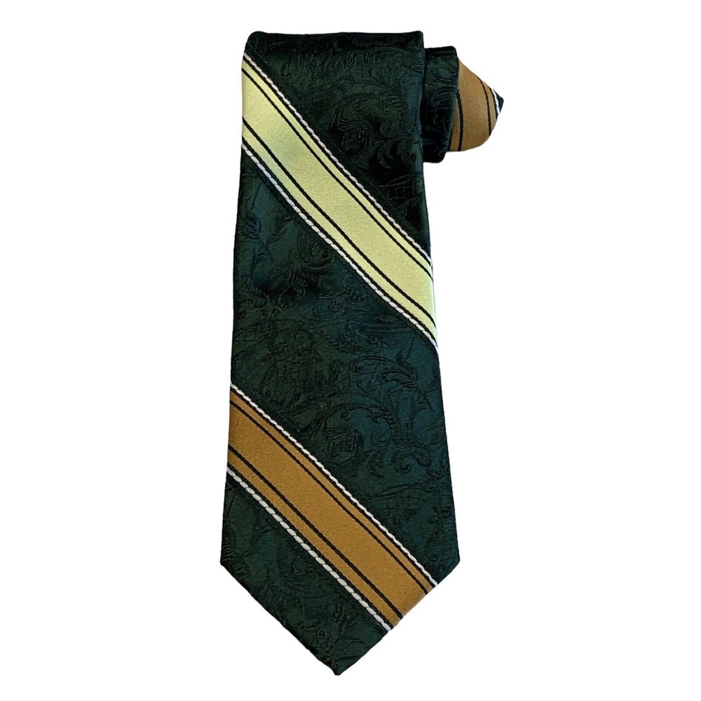 Vintage 60s Barwyn Originale Necktie Retro Green Bronze Jacquard Wide Hipster